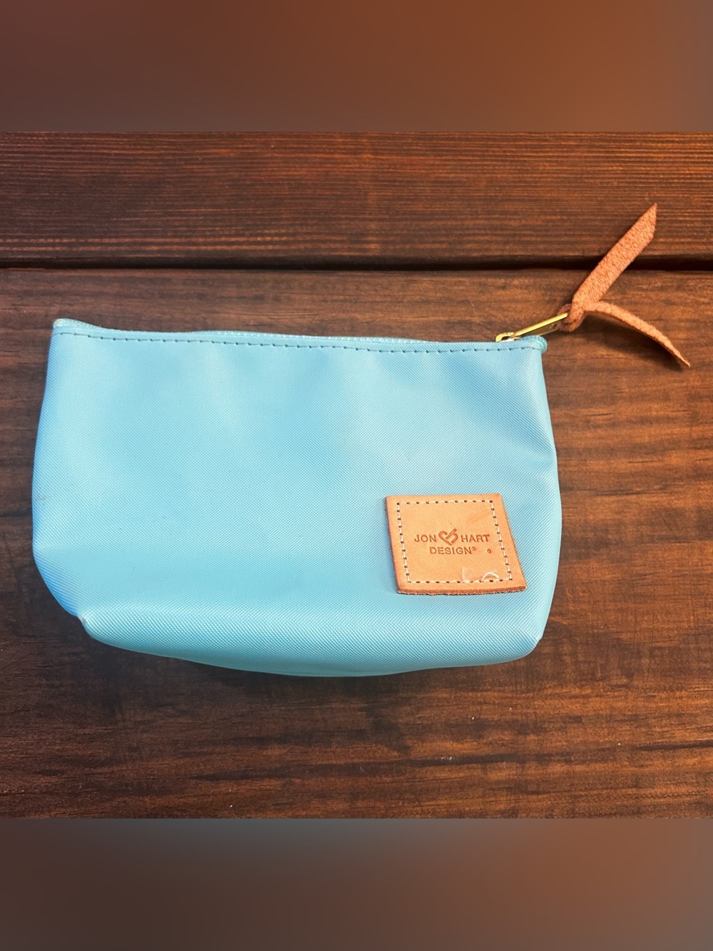 Jon Hart Design Aqua Cosmetic Pouch with Leather Patch